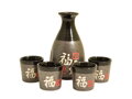 Zestaw do sake w kolorze szaro-czarnym ze znakami "Fu" dla 4 osób