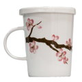 Biały kubek do herbaty z ceramicznym sitkiem wzór Sakura