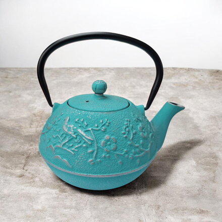 Żeliwny dzbanek do herbaty Sakura, turkusowy (0,7 l)