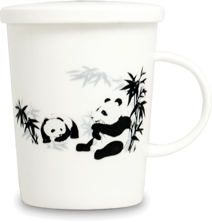 Biały kubek do herbaty z ceramicznym sitkiem Panda