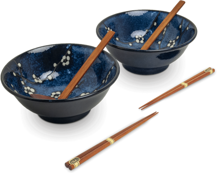 Zestaw misek Hana niebieski 22cm z pałeczkami dla 2 osób EDO JAPAN