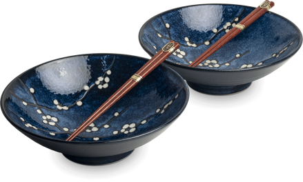 Zestaw misek Hana niebieski 24,5cm z pałeczkami dla 2 osób EDO JAPAN