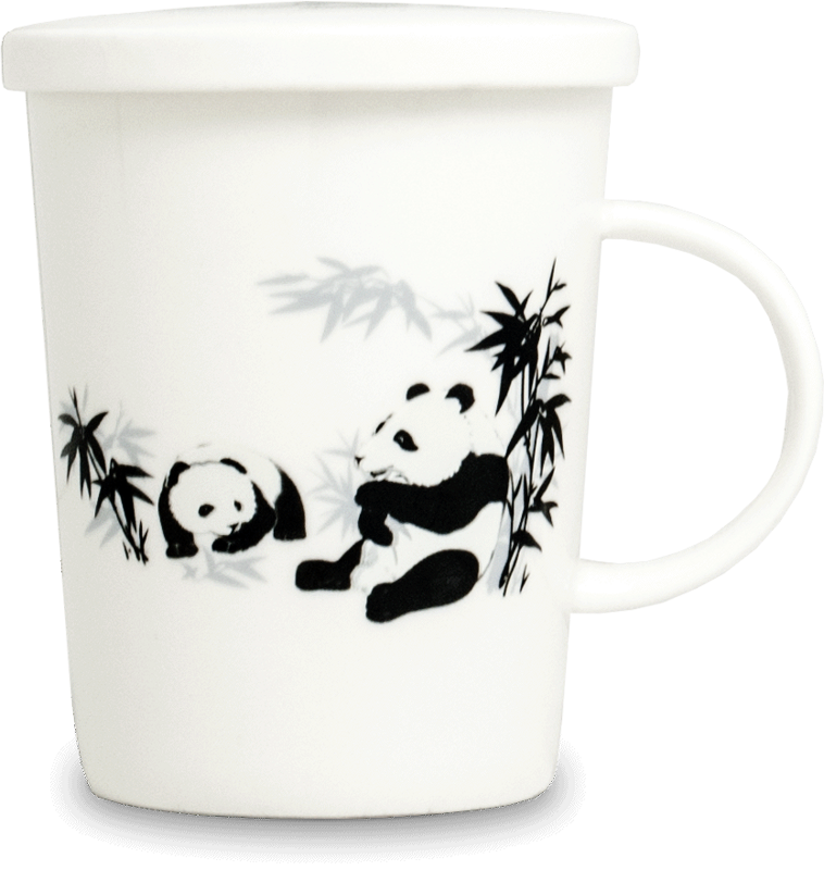 Biały kubek do herbaty z ceramicznym sitkiem Panda
