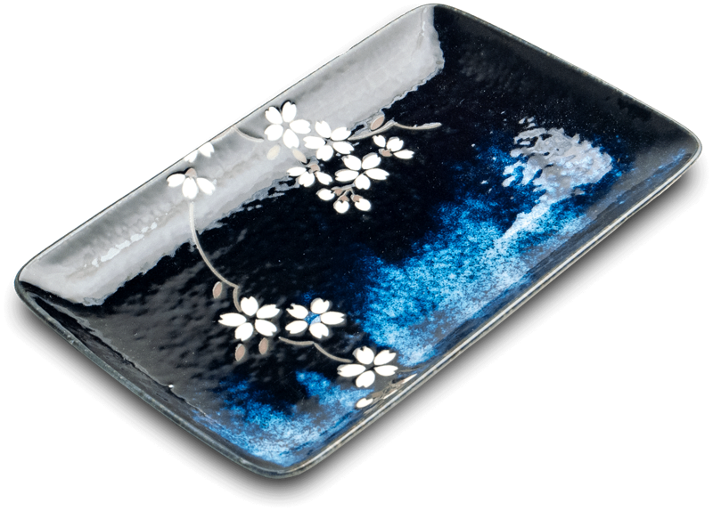 Porcelanowy talerz do sushi Anemone Blue 21x13,5cm